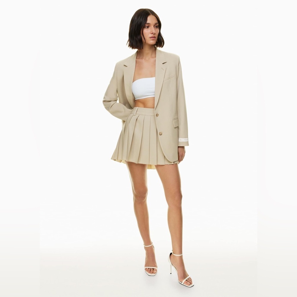 Babaton Dormer Blokecore Pleated Skirt originally $148 in Tundra Taupe Aritzia